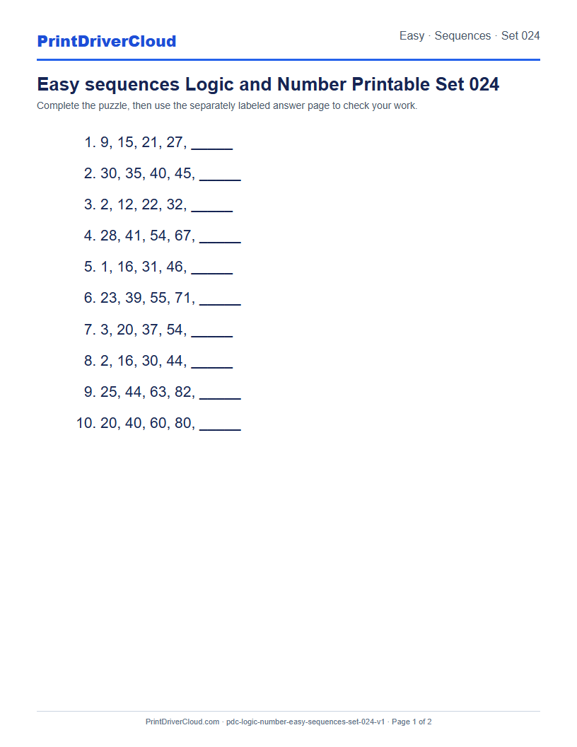 Preview of Easy sequences Logic and Number Printable Set 024