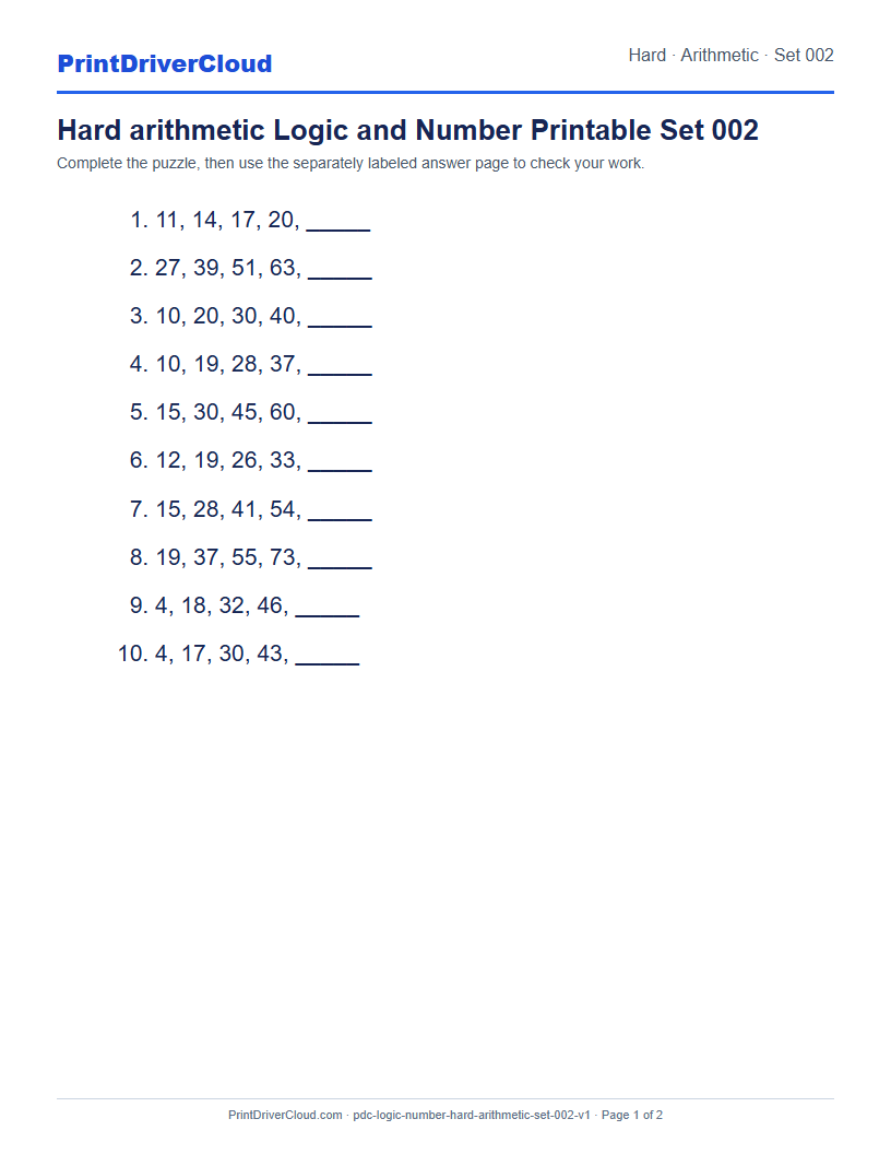 Preview of Hard arithmetic Logic and Number Printable Set 002