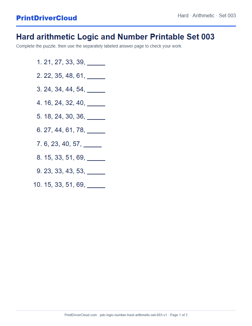 Preview of Hard arithmetic Logic and Number Printable Set 003