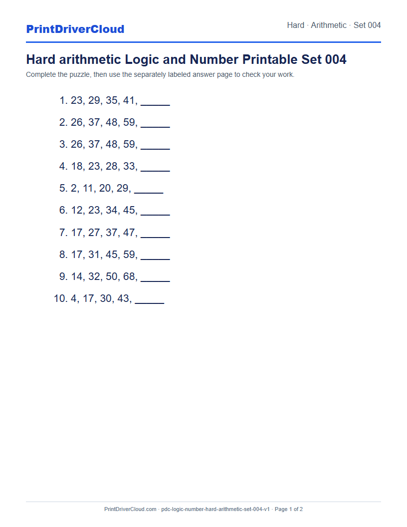 Preview of Hard arithmetic Logic and Number Printable Set 004