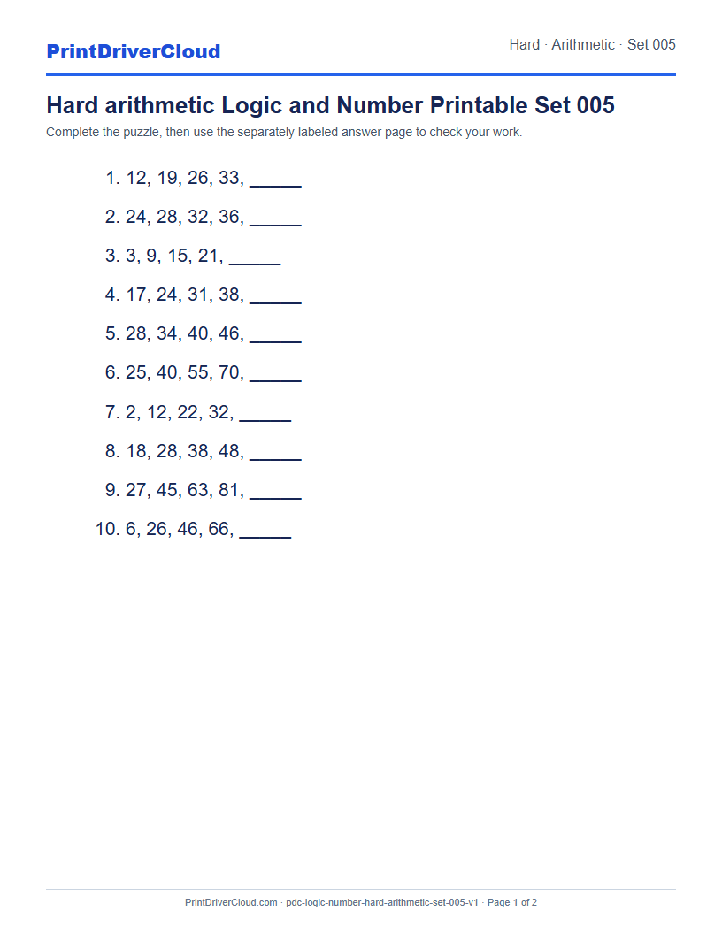 Preview of Hard arithmetic Logic and Number Printable Set 005