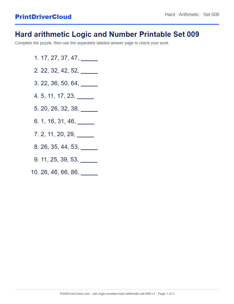 Preview of Hard arithmetic Logic and Number Printable Set 009