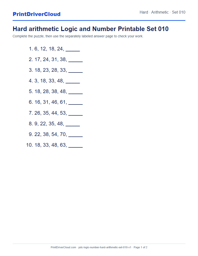 Preview of Hard arithmetic Logic and Number Printable Set 010