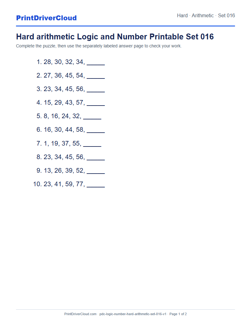 Preview of Hard arithmetic Logic and Number Printable Set 016