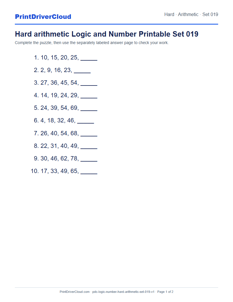 Preview of Hard arithmetic Logic and Number Printable Set 019