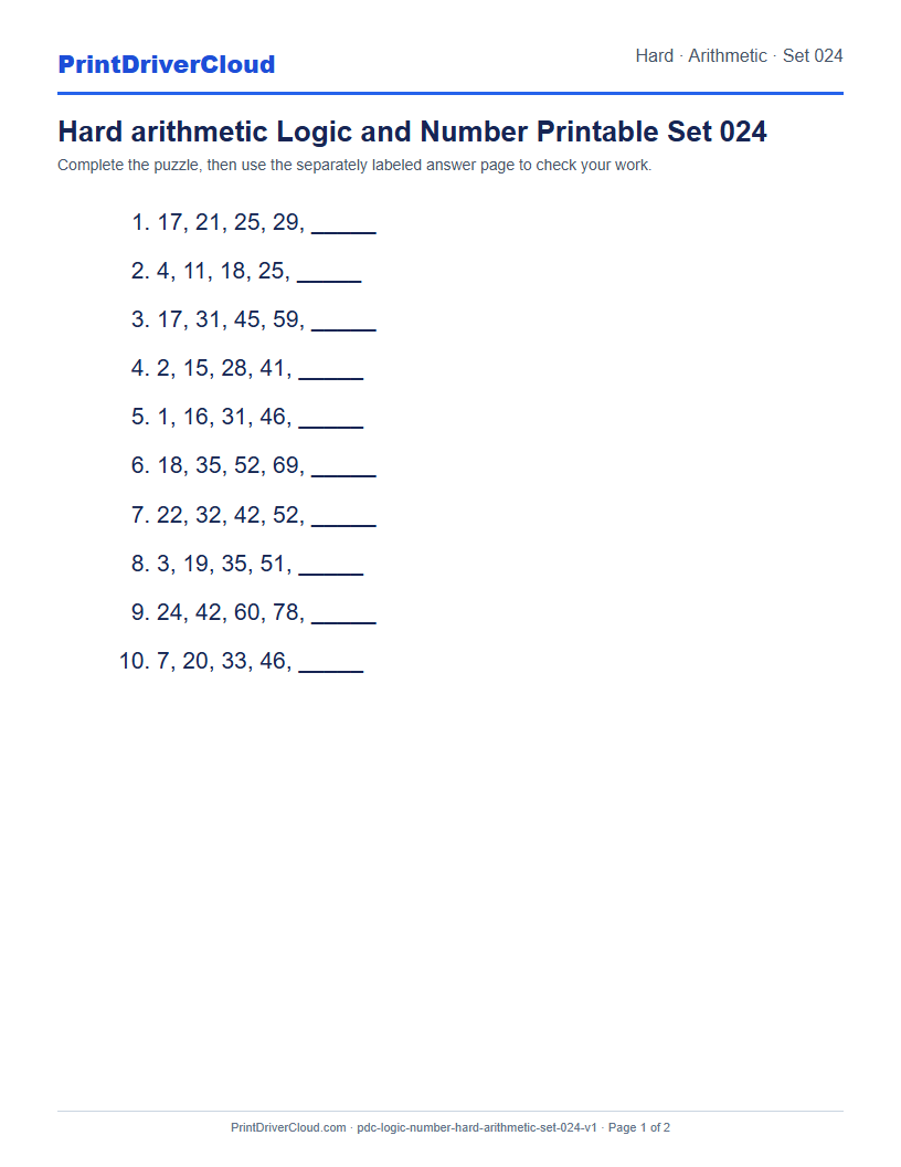 Preview of Hard arithmetic Logic and Number Printable Set 024