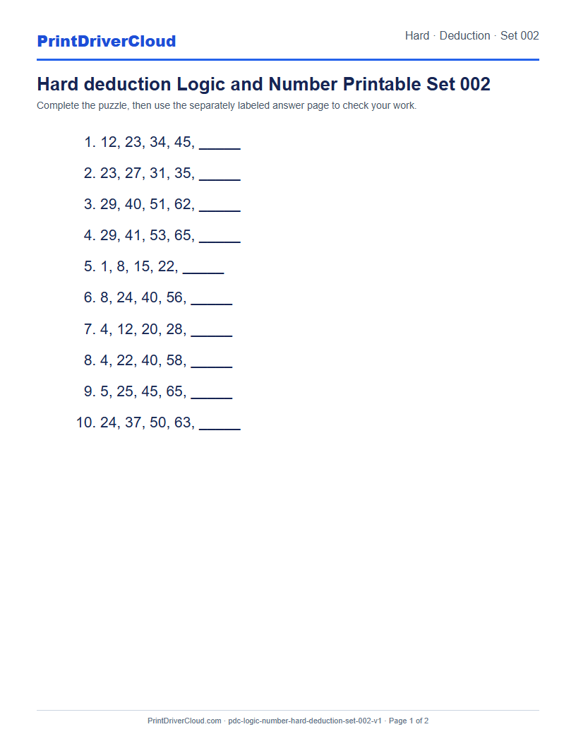 Preview of Hard deduction Logic and Number Printable Set 002