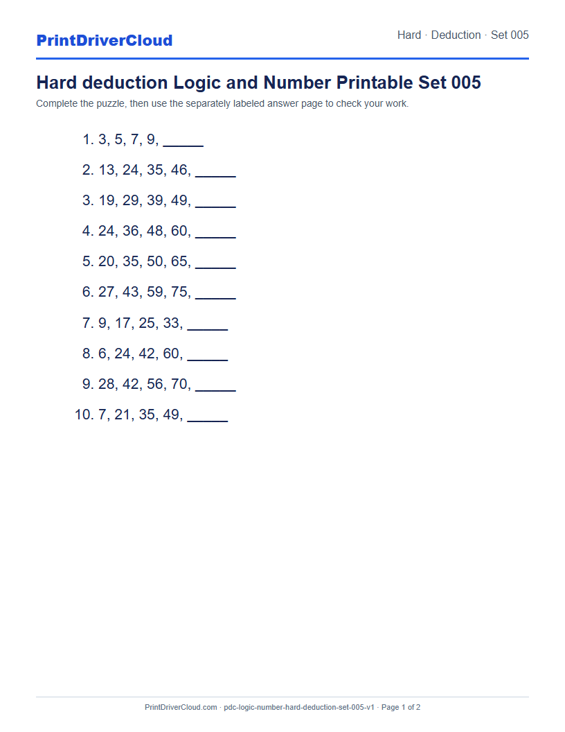 Preview of Hard deduction Logic and Number Printable Set 005