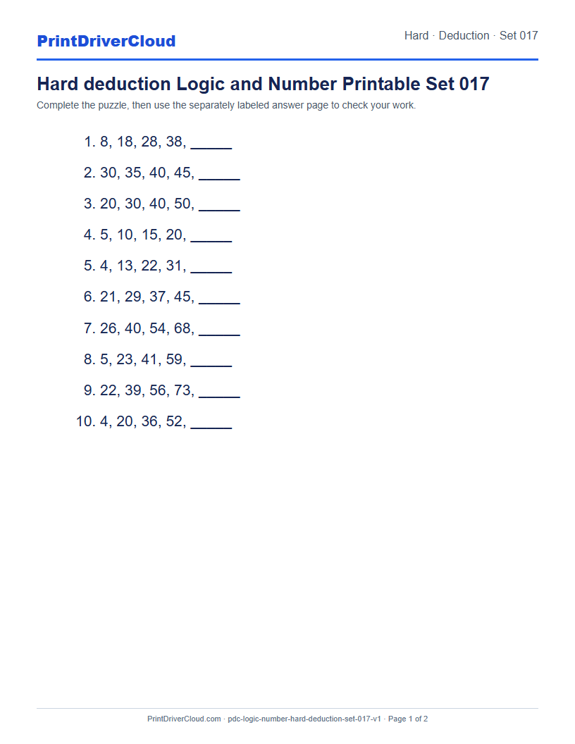 Preview of Hard deduction Logic and Number Printable Set 017
