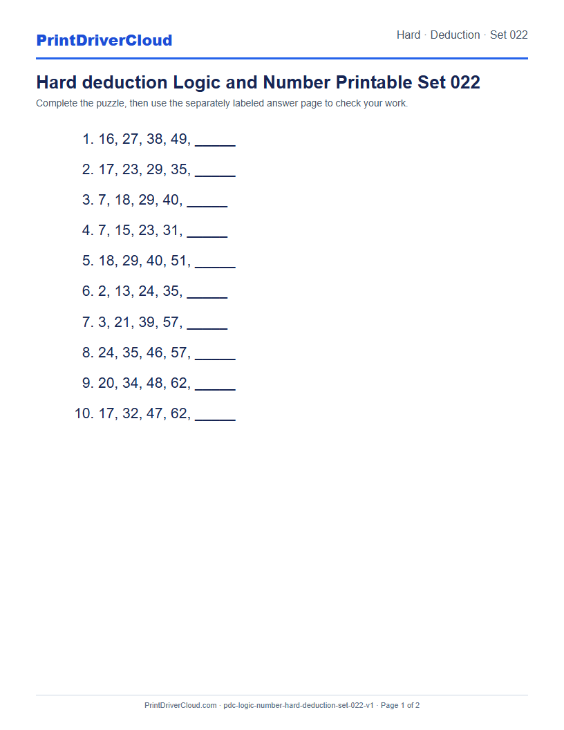 Preview of Hard deduction Logic and Number Printable Set 022