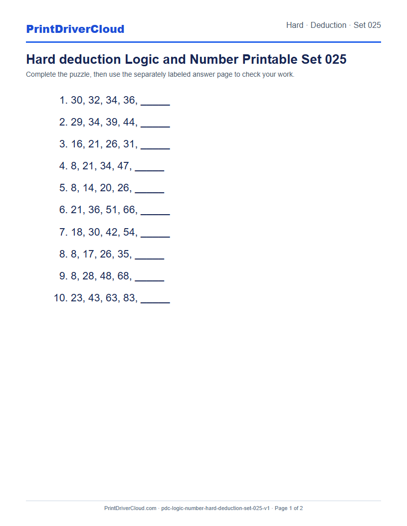 Preview of Hard deduction Logic and Number Printable Set 025
