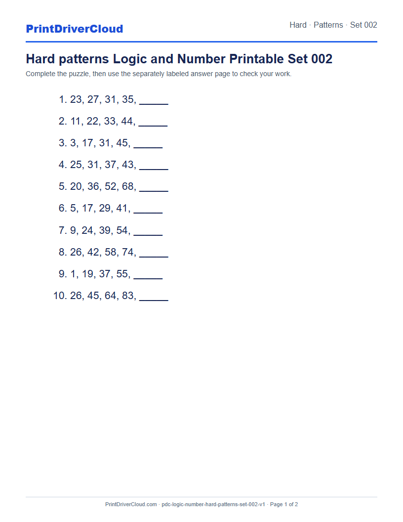 Preview of Hard patterns Logic and Number Printable Set 002