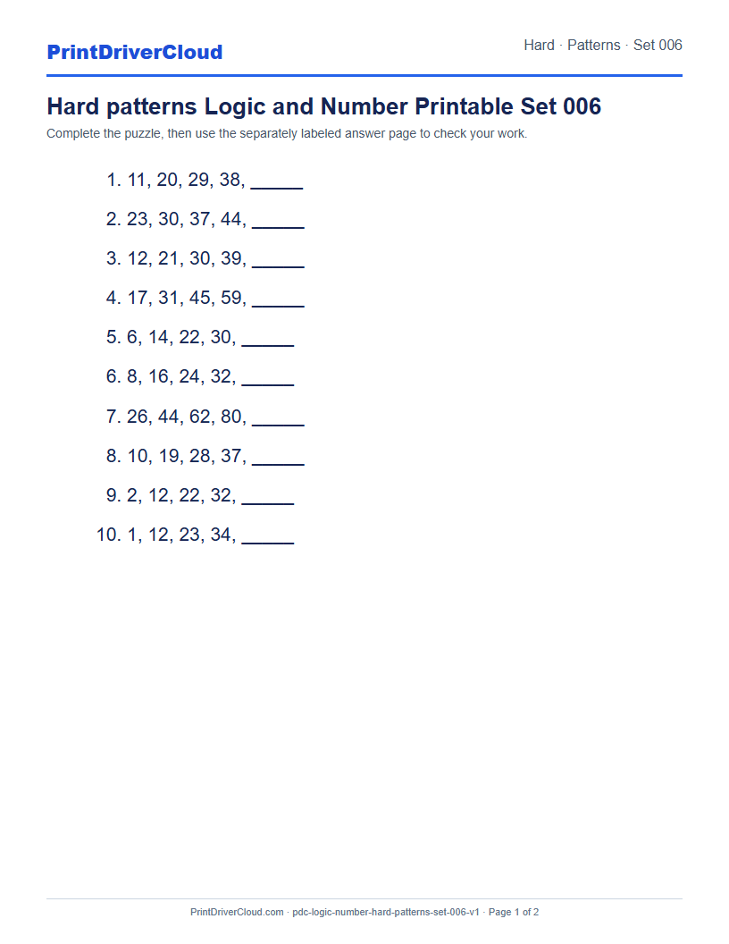 Preview of Hard patterns Logic and Number Printable Set 006