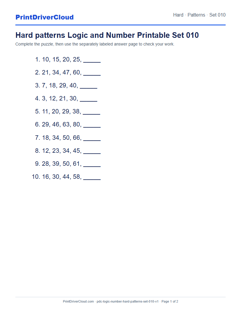 Preview of Hard patterns Logic and Number Printable Set 010