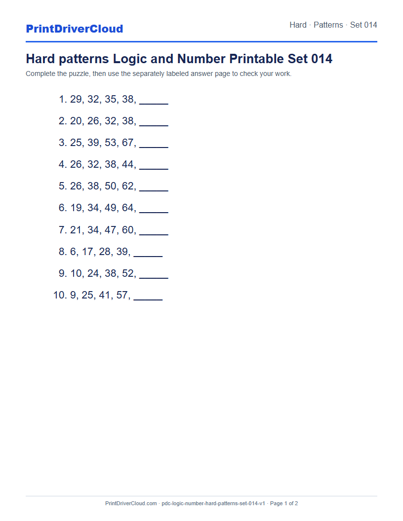 Preview of Hard patterns Logic and Number Printable Set 014