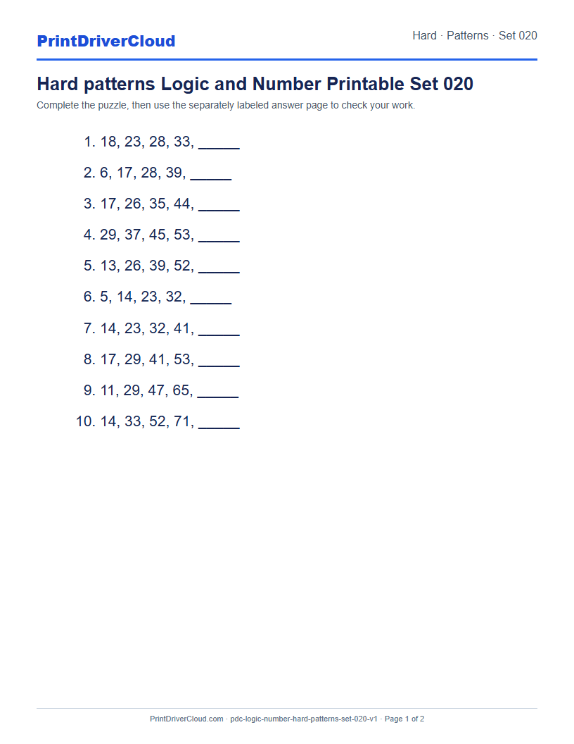 Preview of Hard patterns Logic and Number Printable Set 020