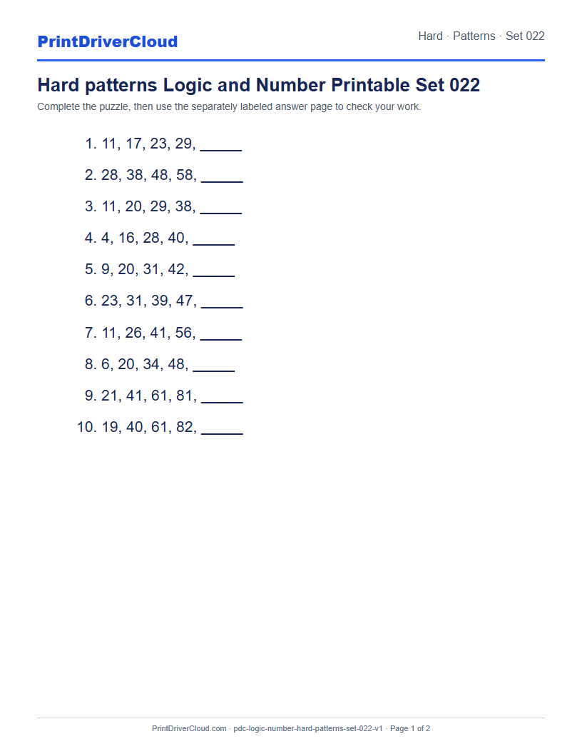 Preview of Hard patterns Logic and Number Printable Set 022