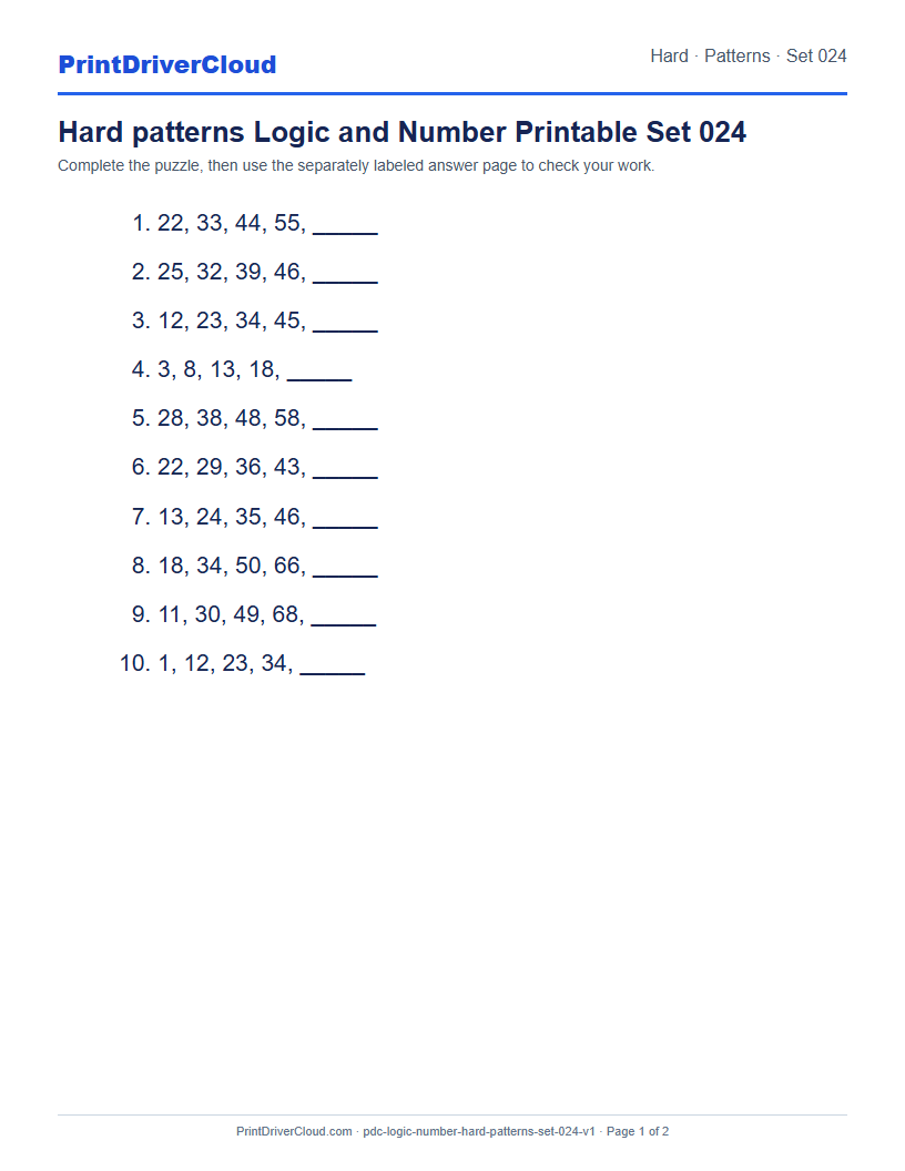 Preview of Hard patterns Logic and Number Printable Set 024