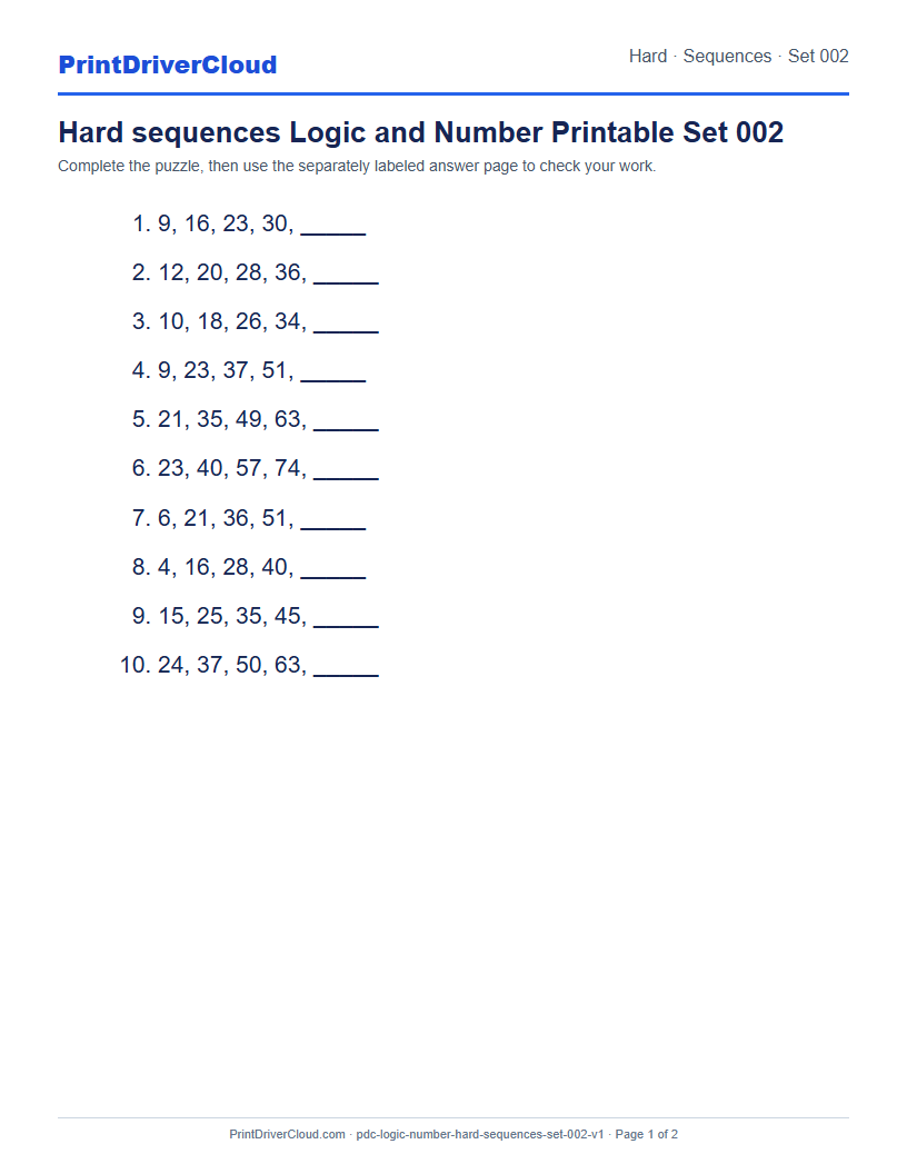 Preview of Hard sequences Logic and Number Printable Set 002