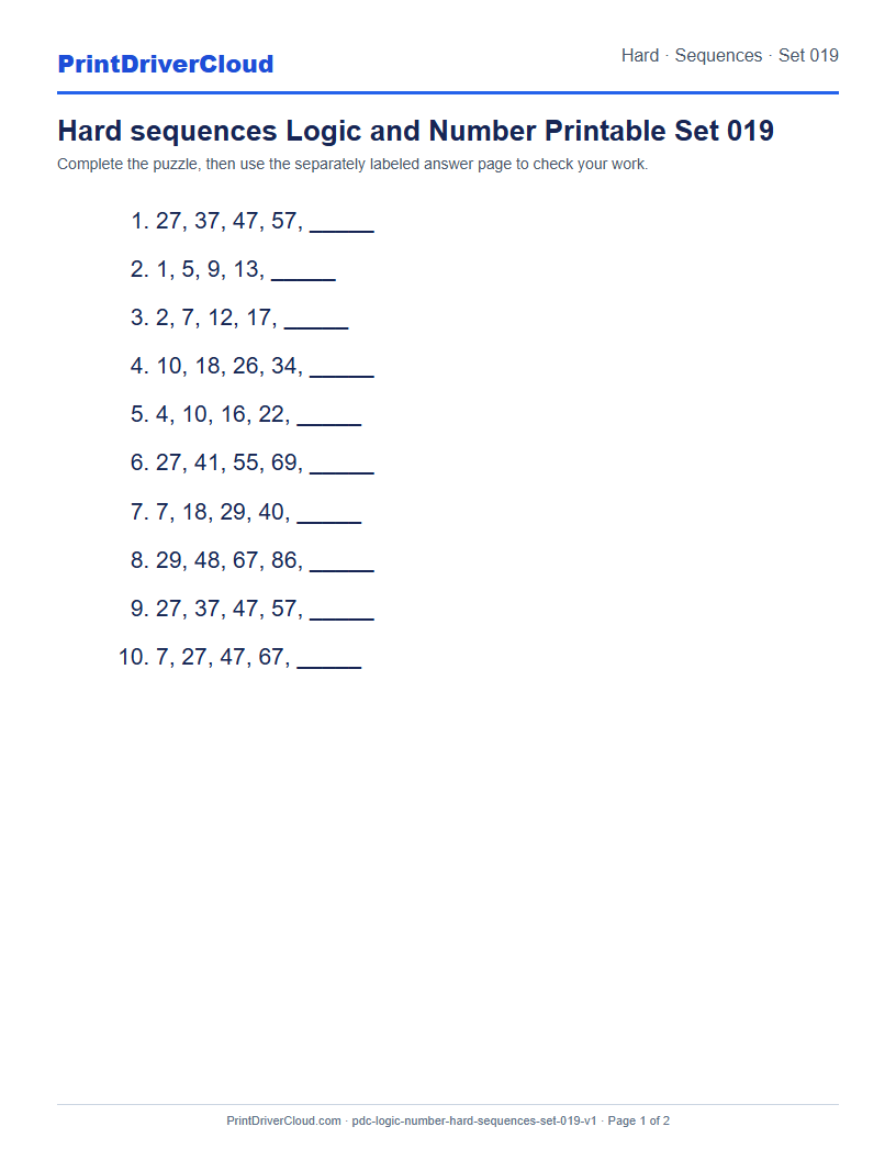 Preview of Hard sequences Logic and Number Printable Set 019