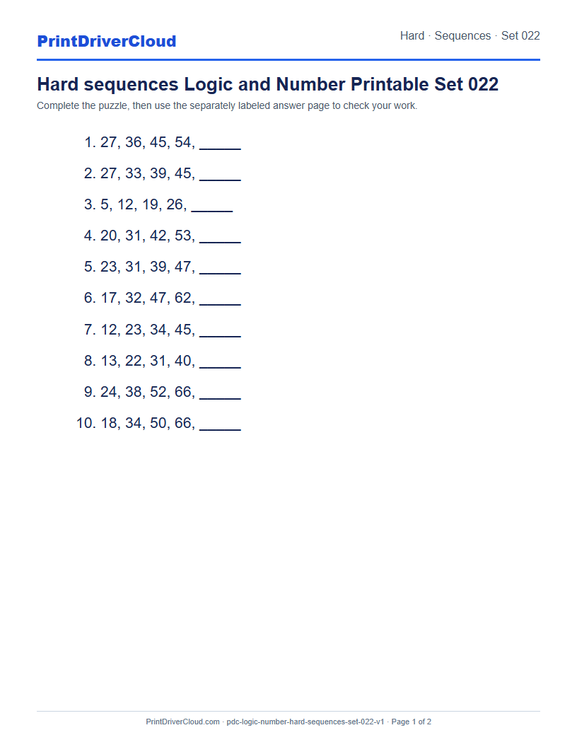 Preview of Hard sequences Logic and Number Printable Set 022