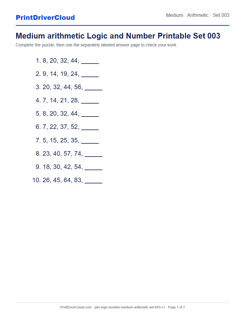 Preview of Medium arithmetic Logic and Number Printable Set 003