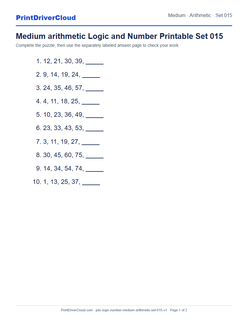 Preview of Medium arithmetic Logic and Number Printable Set 015