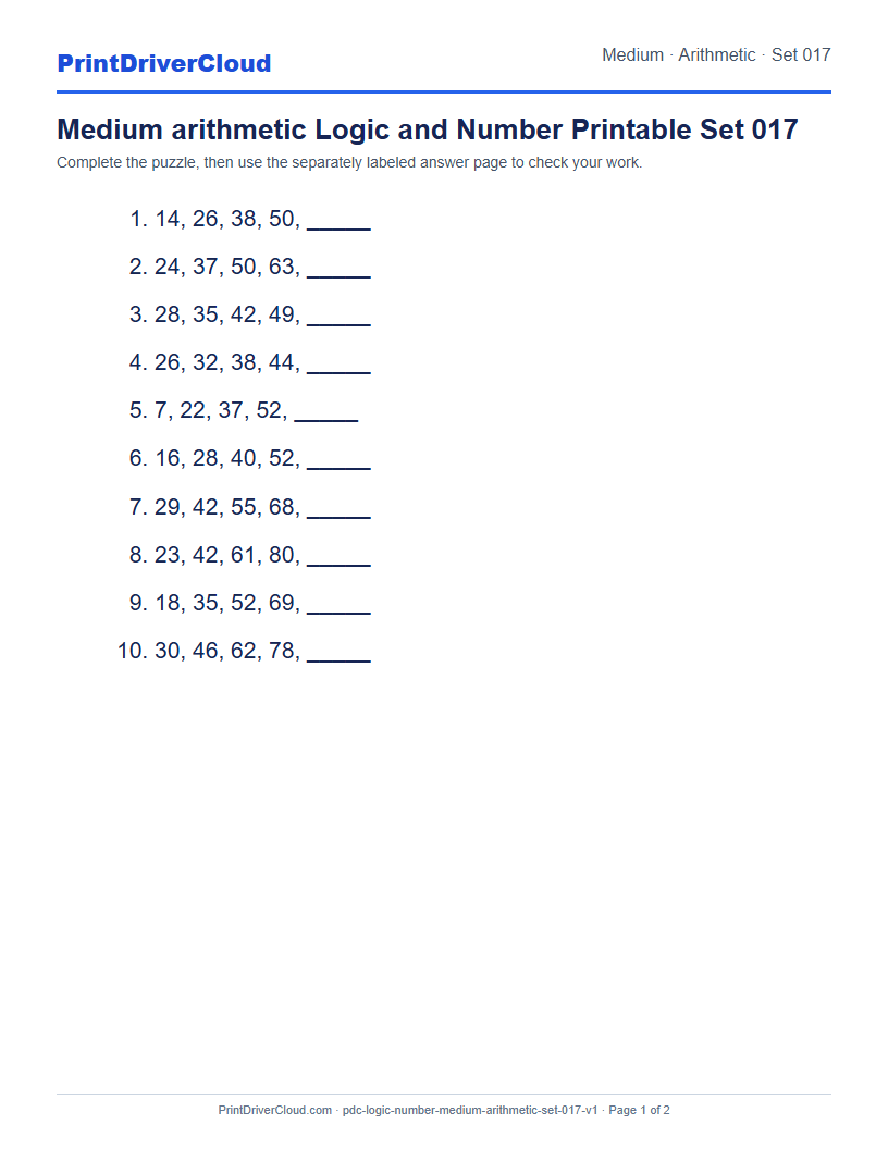 Preview of Medium arithmetic Logic and Number Printable Set 017