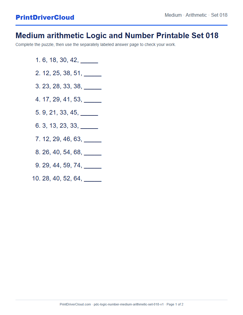 Preview of Medium arithmetic Logic and Number Printable Set 018