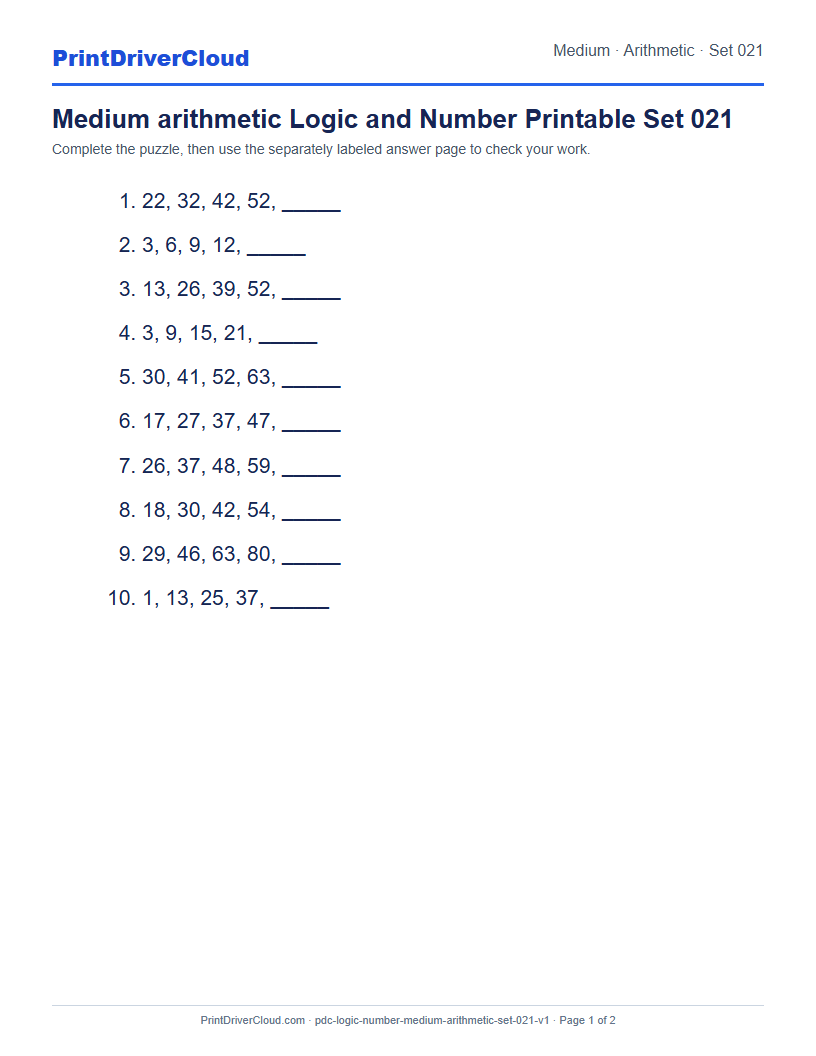 Preview of Medium arithmetic Logic and Number Printable Set 021