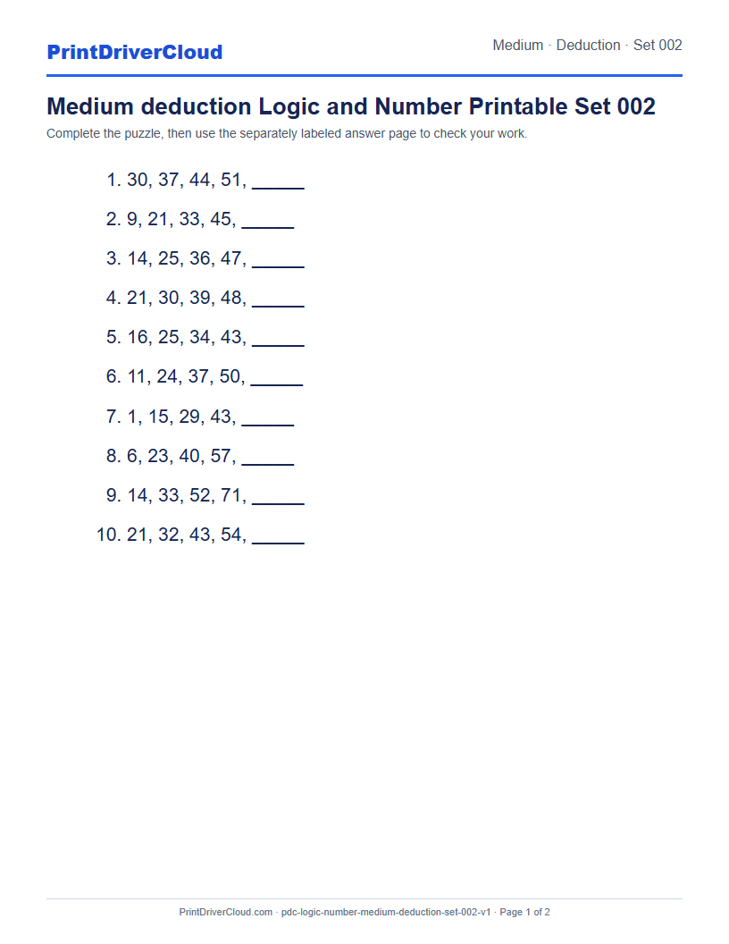 Preview of Medium deduction Logic and Number Printable Set 002