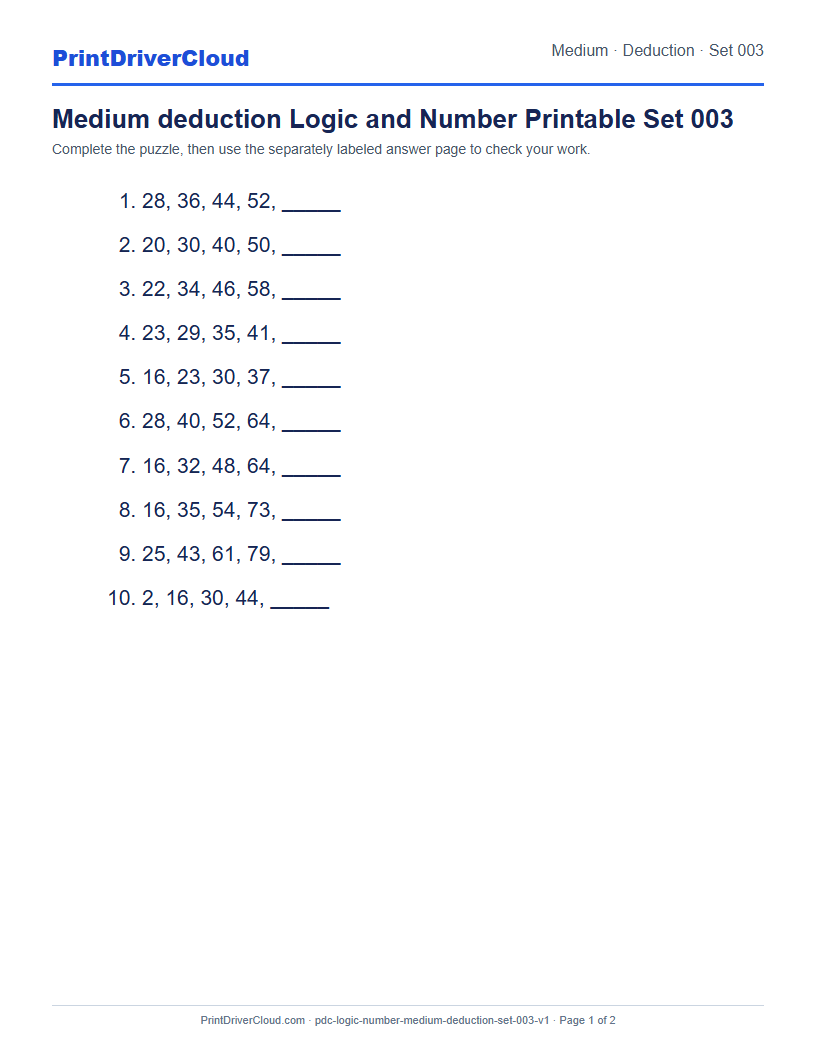 Preview of Medium deduction Logic and Number Printable Set 003