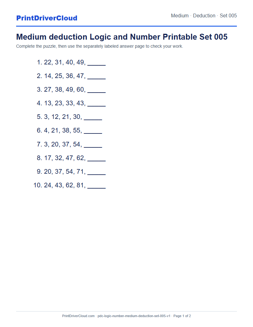 Preview of Medium deduction Logic and Number Printable Set 005