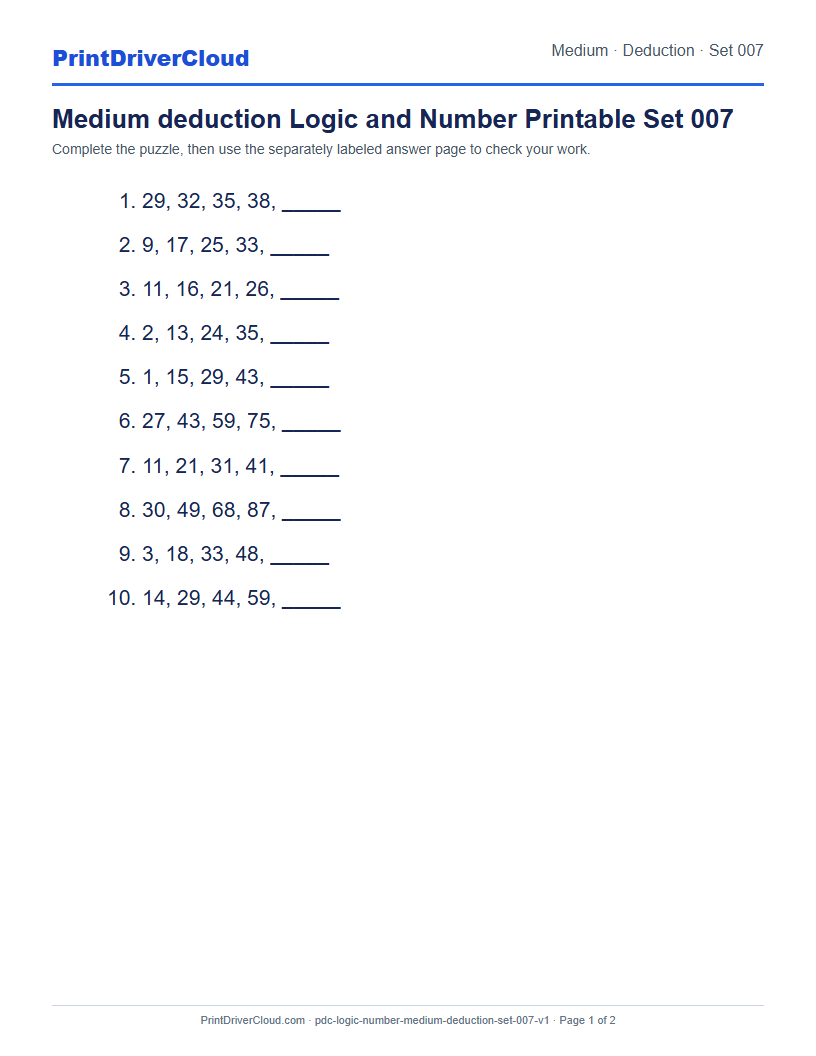 Preview of Medium deduction Logic and Number Printable Set 007