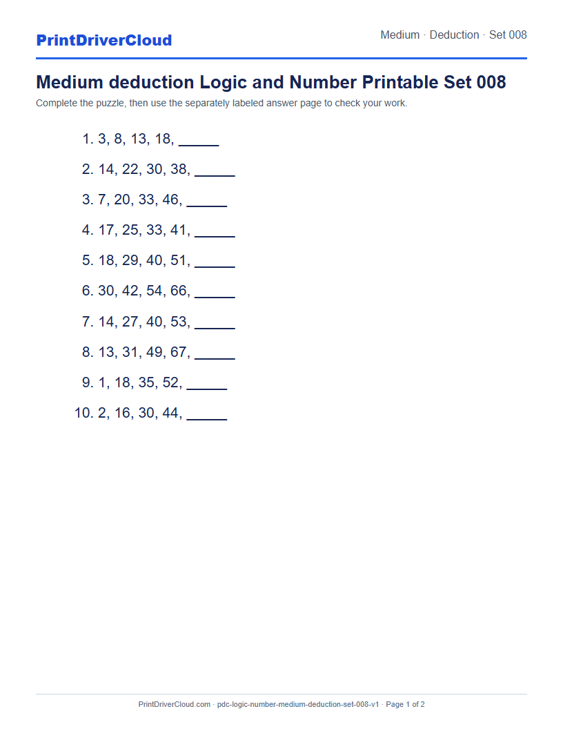 Preview of Medium deduction Logic and Number Printable Set 008