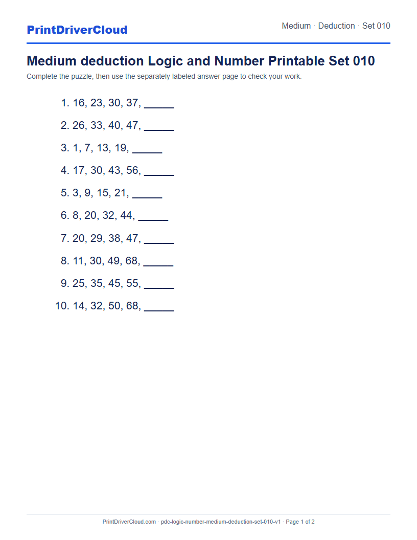 Preview of Medium deduction Logic and Number Printable Set 010