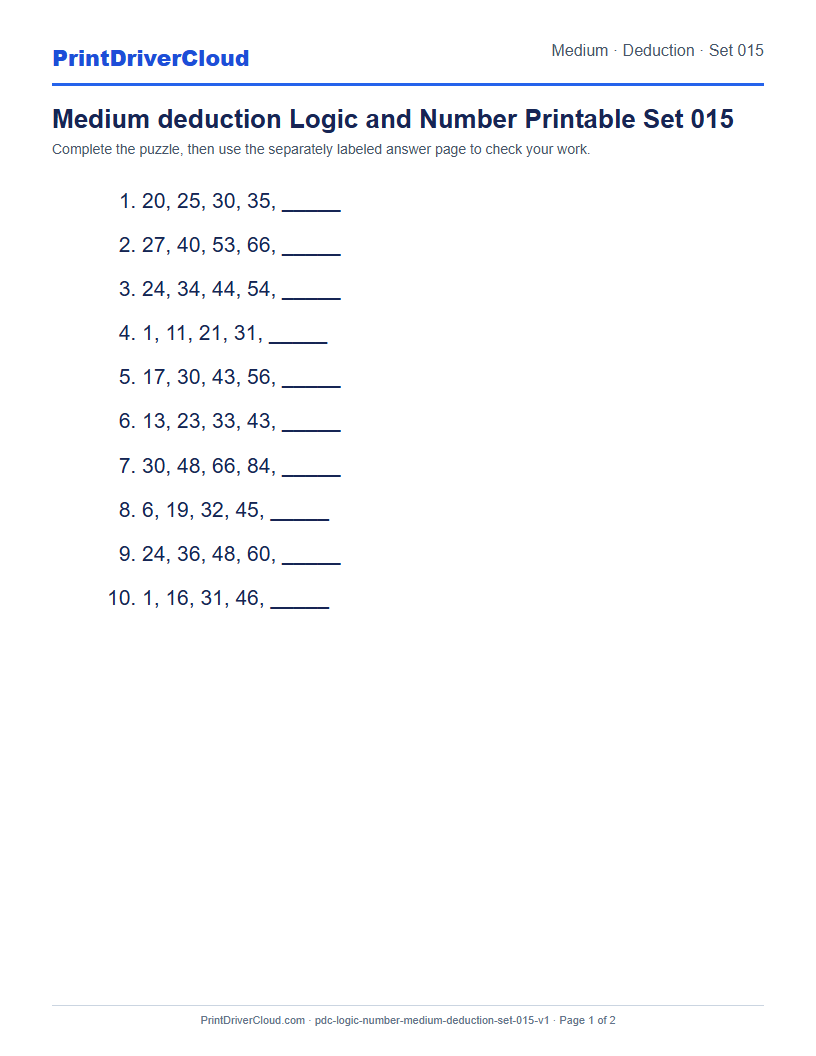 Preview of Medium deduction Logic and Number Printable Set 015