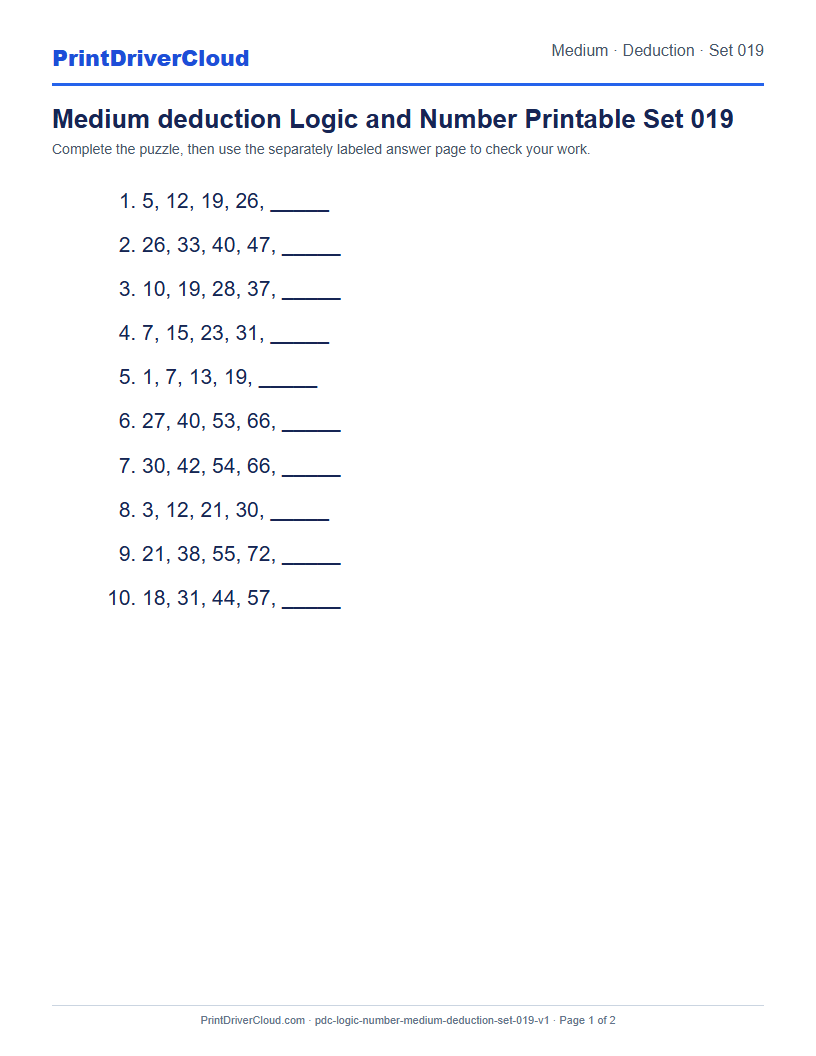 Preview of Medium deduction Logic and Number Printable Set 019