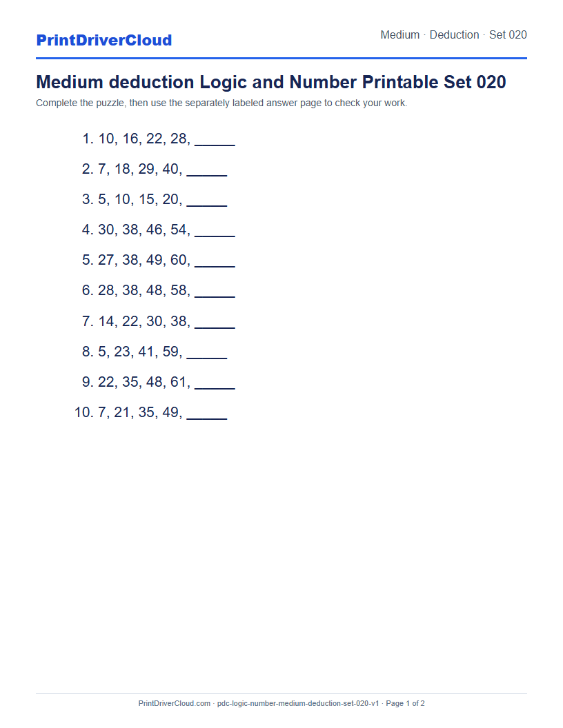 Preview of Medium deduction Logic and Number Printable Set 020