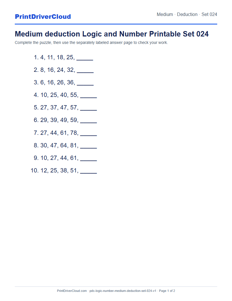 Preview of Medium deduction Logic and Number Printable Set 024