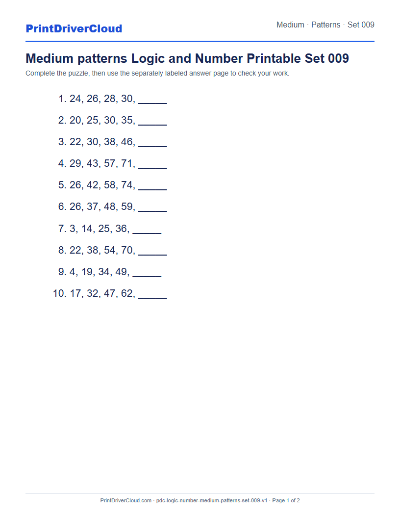 Preview of Medium patterns Logic and Number Printable Set 009