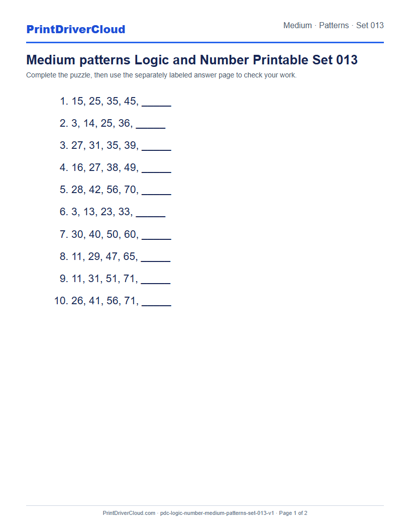 Preview of Medium patterns Logic and Number Printable Set 013