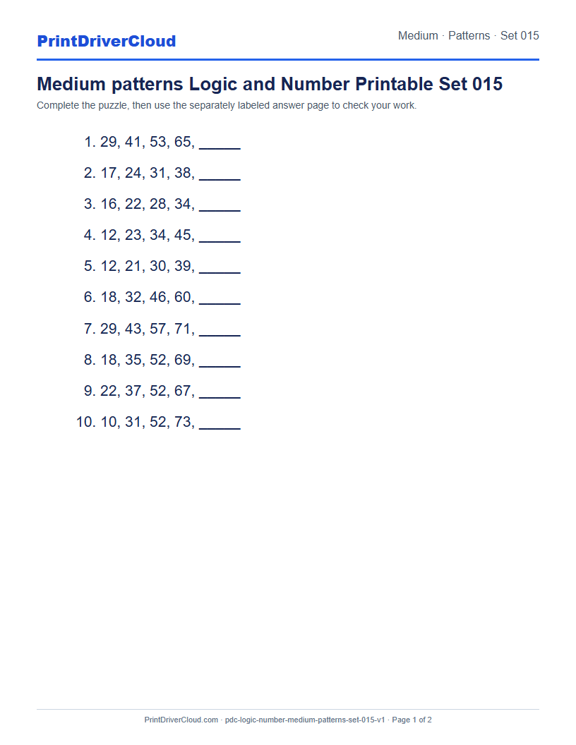 Preview of Medium patterns Logic and Number Printable Set 015