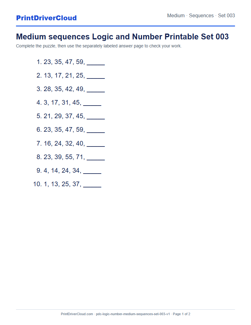 Preview of Medium sequences Logic and Number Printable Set 003