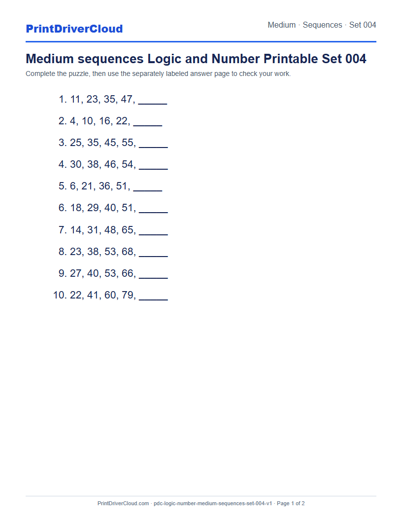 Preview of Medium sequences Logic and Number Printable Set 004