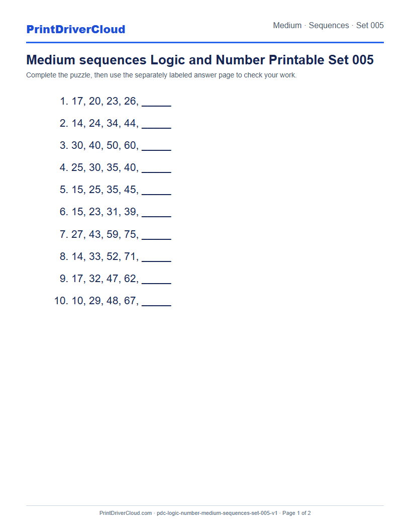 Preview of Medium sequences Logic and Number Printable Set 005
