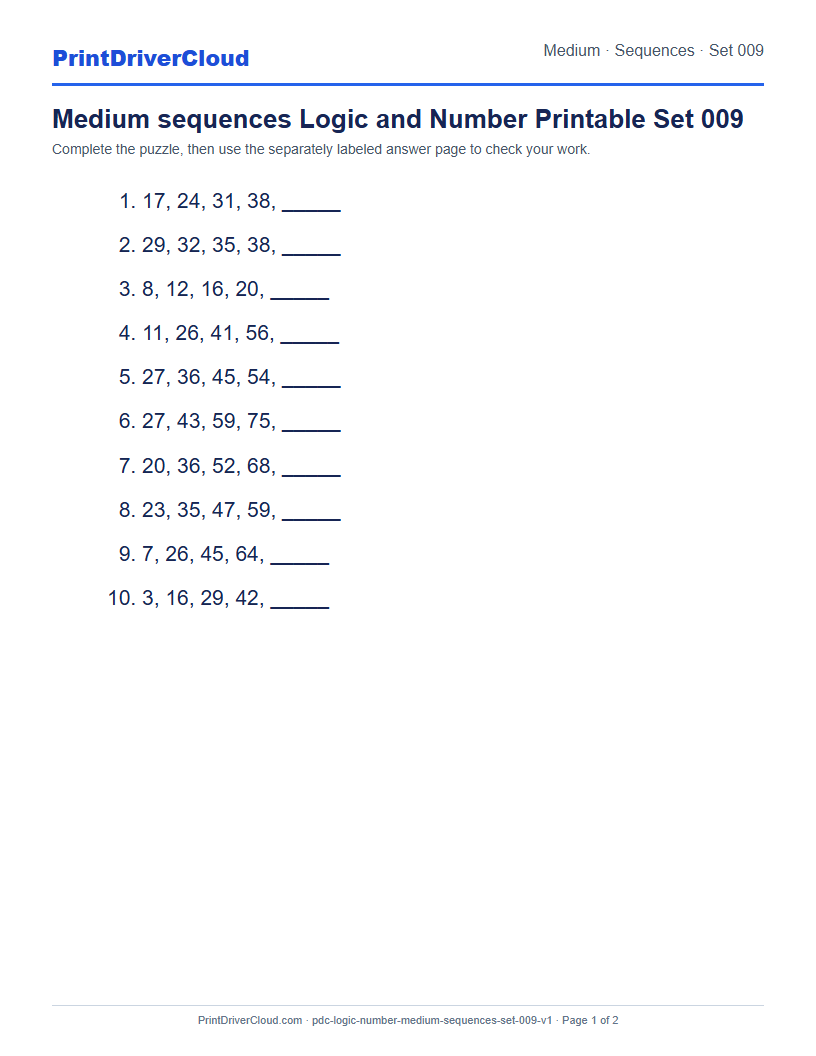 Preview of Medium sequences Logic and Number Printable Set 009
