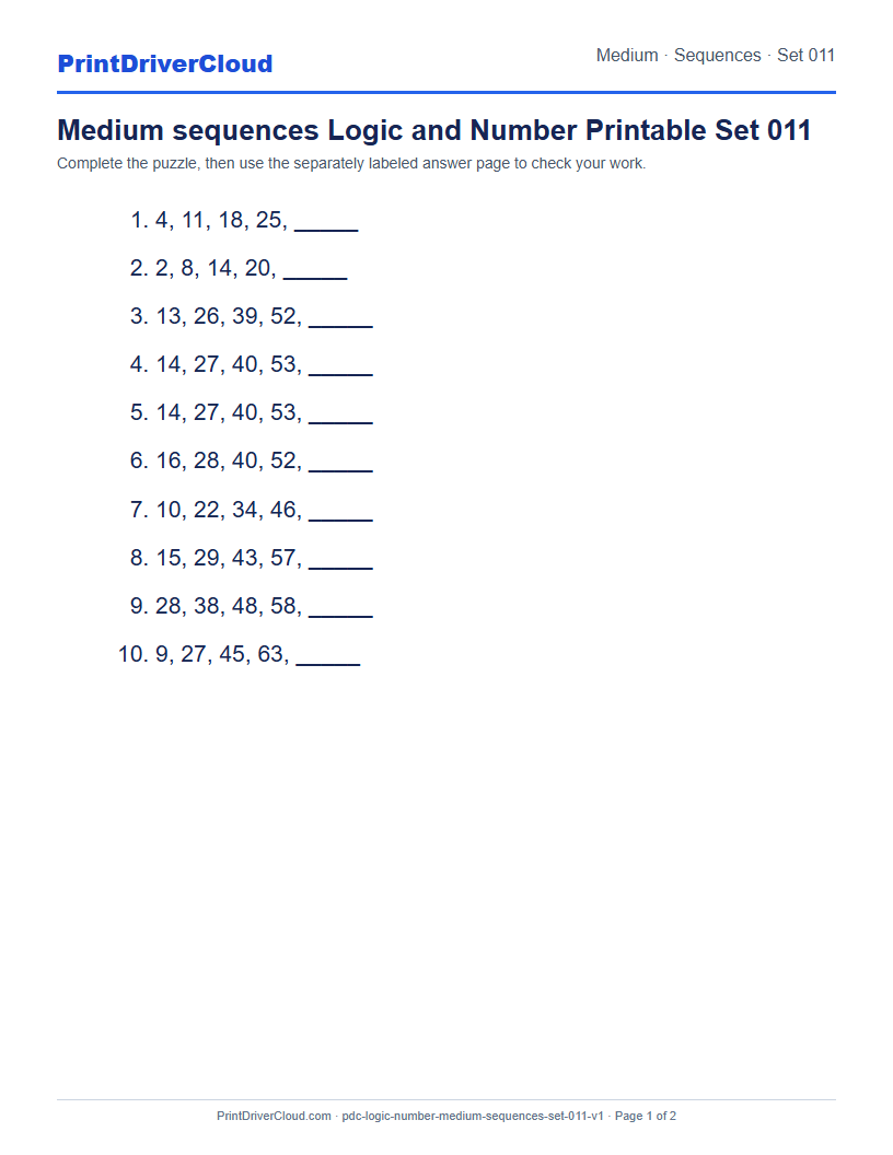Preview of Medium sequences Logic and Number Printable Set 011