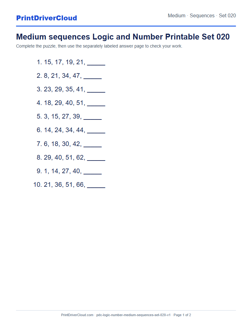 Preview of Medium sequences Logic and Number Printable Set 020