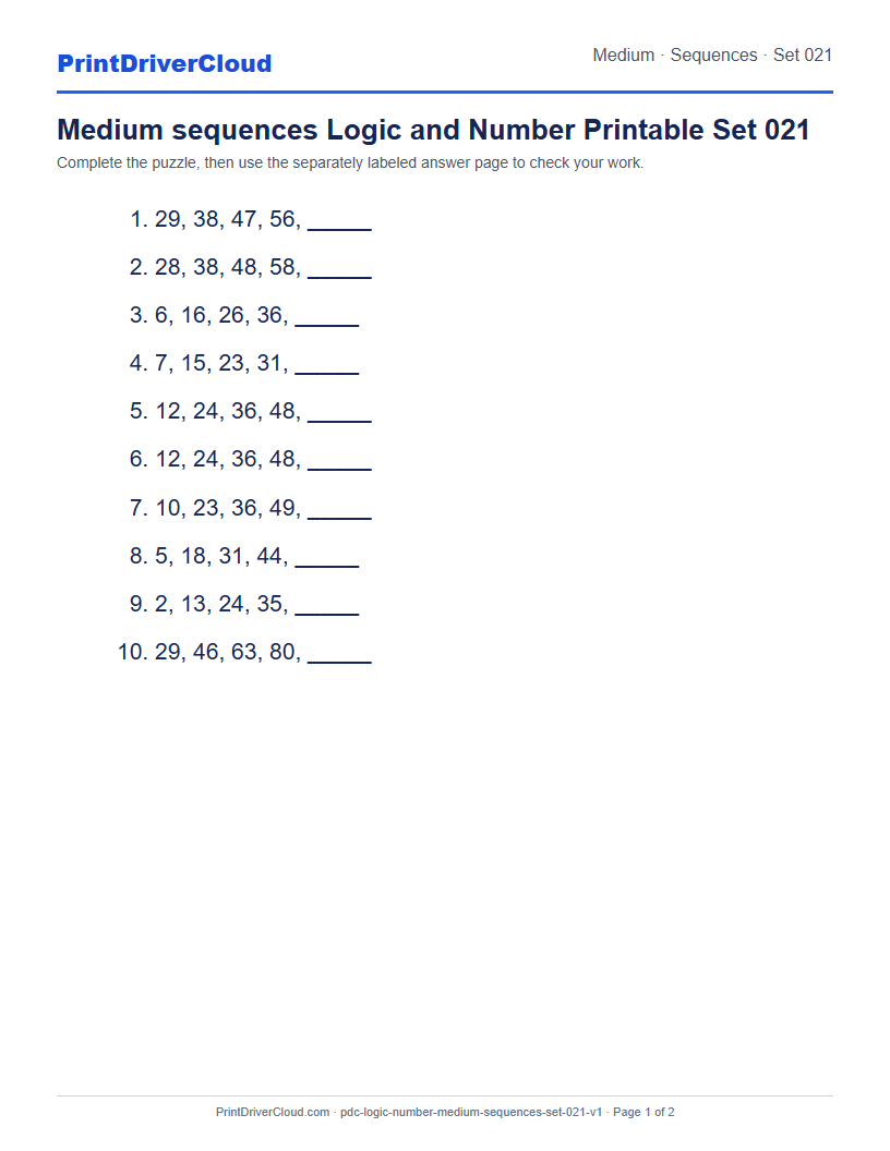 Preview of Medium sequences Logic and Number Printable Set 021